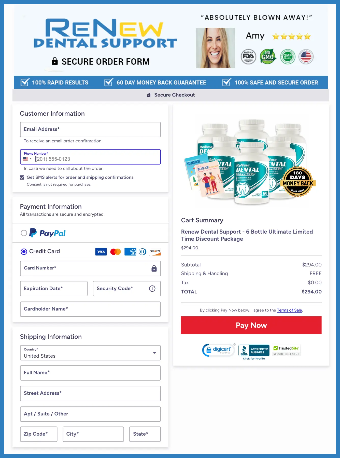 Renew Dental Official Website Secure Order Page